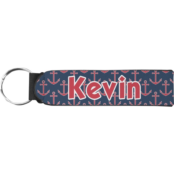 Custom Nautical Anchors & Stripes Neoprene Keychain Fob (Personalized)