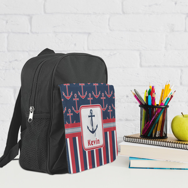 Nautical Anchors & Stripes Kid's Backpack - Lifestyle