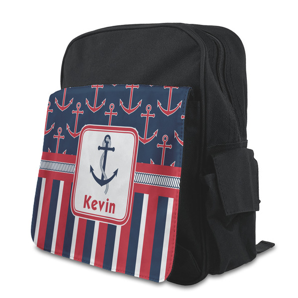 Custom Nautical Anchors & Stripes Preschool Backpack (Personalized)