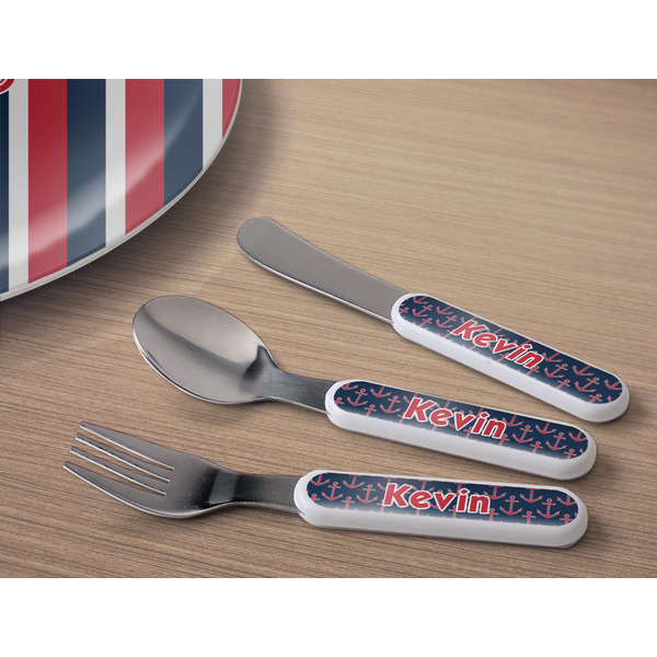 Nautical Anchors & Stripes Kids Flatware w/ Plate