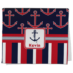 Nautical Anchors & Stripes Kitchen Towel - Poly Cotton w/ Name or Text