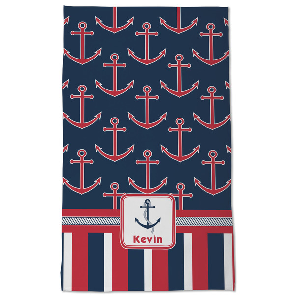 Nautical Anchors & Stripes Kitchen Towel - Poly Cotton - Full Front