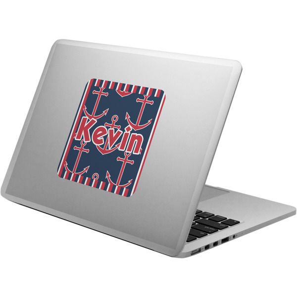 Custom Nautical Anchors & Stripes Laptop Decal (Personalized)