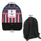 Nautical Anchors & Stripes Large Backpack - Black - Front & Back View