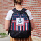 Nautical Anchors & Stripes Large Backpack - Black - On Back