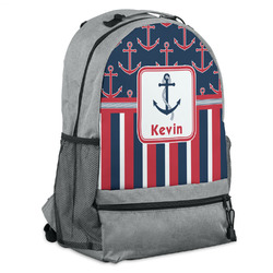 Nautical Anchors & Stripes Backpack - Grey (Personalized)