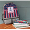 Nautical Anchors & Stripes Large Backpack - Gray - On Desk