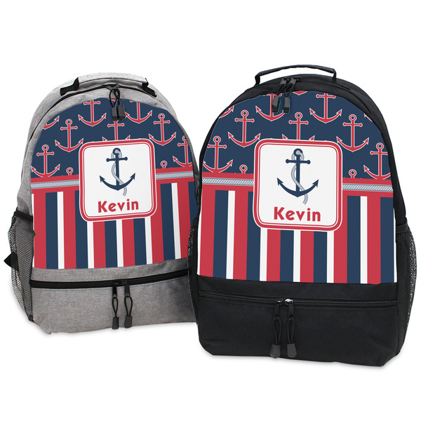 Nautical Anchors & Stripes Large Backpacks - Both