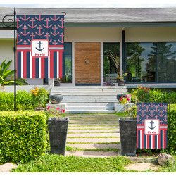 Nautical Anchors & Stripes Large Garden Flag - Double Sided (Personalized)