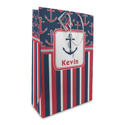 Nautical Anchors & Stripes Large Gift Bag (Personalized)