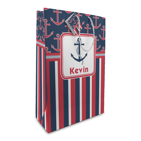 Custom Nautical Anchors & Stripes Large Gift Bag (Personalized)