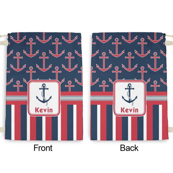 Nautical Anchors & Stripes Large Laundry Bag - Front & Back View