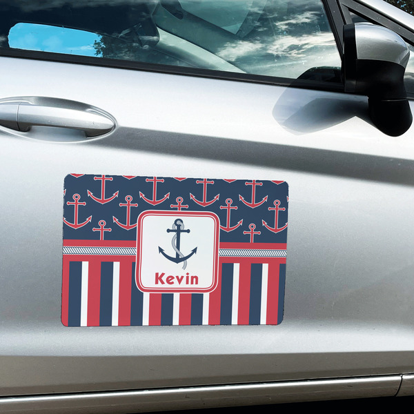 Nautical Anchors & Stripes Large Rectangle Car Magnets- In Context