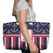 Nautical Anchors & Stripes Large Rope Tote Bag - In Context View