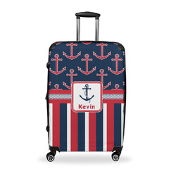 Nautical Anchors & Stripes Suitcase - 28" Large - Checked w/ Name or Text