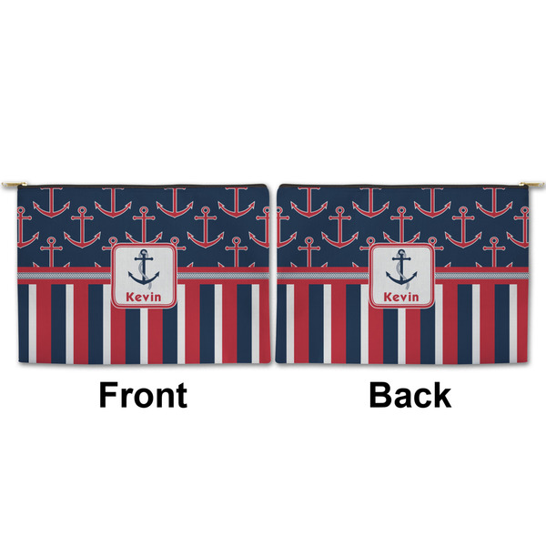 Nautical Anchors & Stripes Large Zipper Pouch Approval (Front and Back)