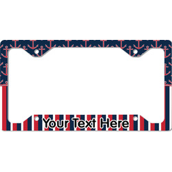 Nautical Anchors & Stripes License Plate Frame - Style C (Personalized)