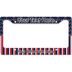 Nautical Anchors & Stripes License Plate Frame - Style B (Personalized)