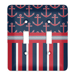 Nautical Anchors & Stripes Light Switch Cover (2 Toggle Plate) (Personalized)
