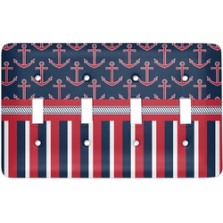 Nautical Anchors & Stripes Light Switch Cover (4 Toggle Plate)