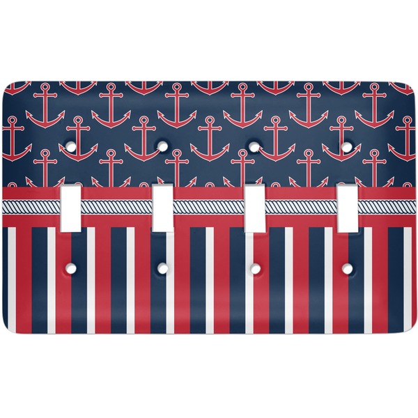 Custom Nautical Anchors & Stripes Light Switch Cover (4 Toggle Plate)