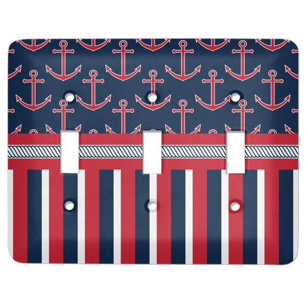 Custom Nautical Anchors & Stripes Light Switch Cover (3 Toggle Plate)