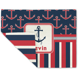 Nautical Anchors & Stripes Double-Sided Linen Placemat - Single w/ Name or Text