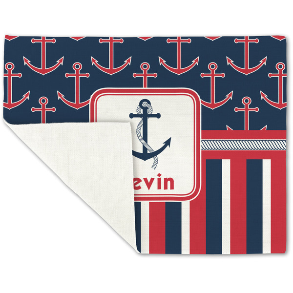 Nautical Anchors & Stripes Linen Placemat - Folded Corner (single side)