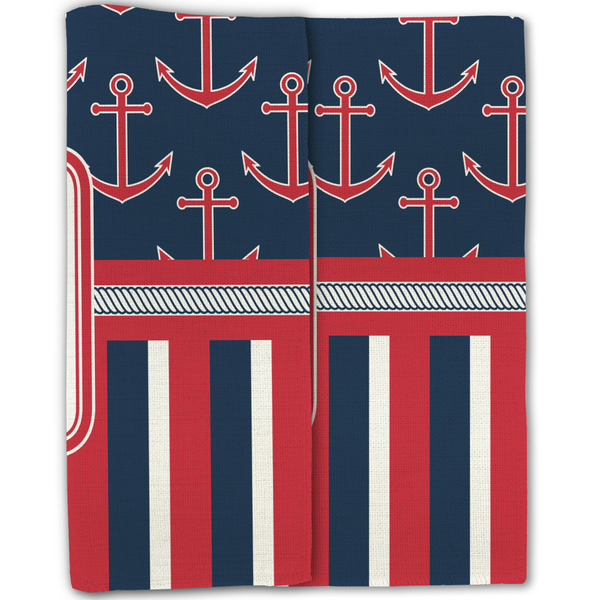Nautical Anchors & Stripes Linen Placemat - Folded Half (double sided)