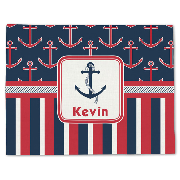 Custom Nautical Anchors & Stripes Single-Sided Linen Placemat - Single w/ Name or Text