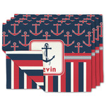 Nautical Anchors & Stripes Linen Placemat w/ Name or Text