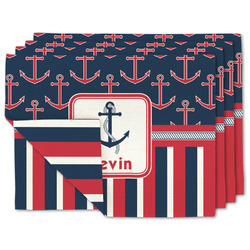 Nautical Anchors & Stripes Linen Placemat w/ Name or Text