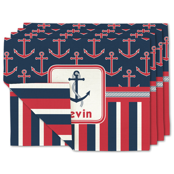 Custom Nautical Anchors & Stripes Linen Placemat w/ Name or Text