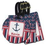 Nautical Anchors & Stripes Plastic Luggage Tag (Personalized)