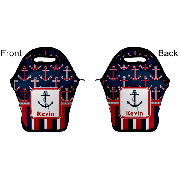 Nautical Anchors & Stripes Lunch Bag - Front and Back