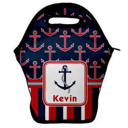 Nautical Anchors & Stripes Lunch Bag w/ Name or Text