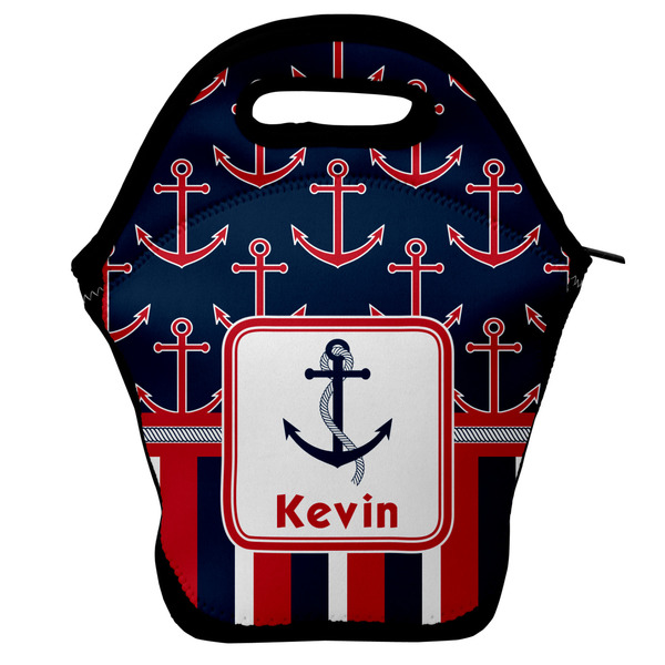 Custom Nautical Anchors & Stripes Lunch Bag w/ Name or Text