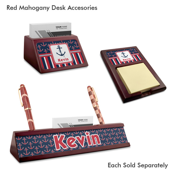 Nautical Anchors & Stripes Mahogany Desk Accessories