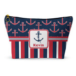 Nautical Anchors & Stripes Makeup Bag - Small - 8.5"x4.5" (Personalized)