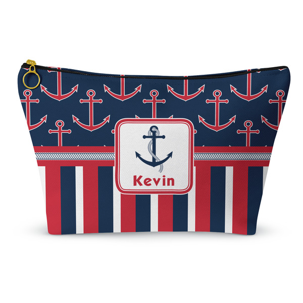 Custom Nautical Anchors & Stripes Makeup Bag - Large - 12.5"x7" (Personalized)