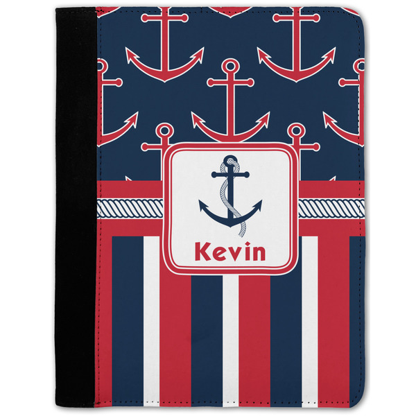 Custom Nautical Anchors & Stripes Notebook Padfolio - Medium w/ Name or Text
