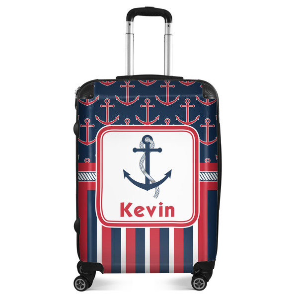 Custom Nautical Anchors & Stripes Suitcase - 24" Medium - Checked (Personalized)