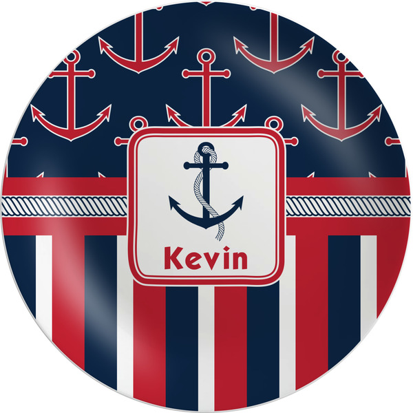 Custom Nautical Anchors & Stripes Melamine Plate (Personalized)