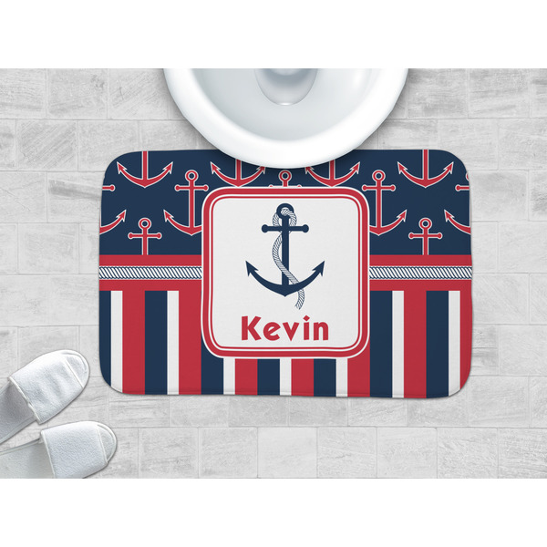 Nautical Anchors & Stripes Memory Foam Bath Mat - LIFESTYLE 34x21