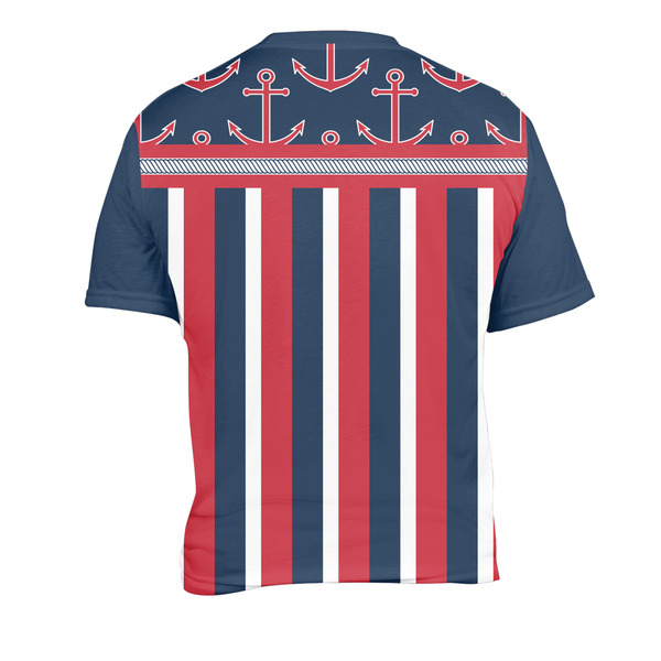 Nautical Anchors & Stripes Men's Crew Neck T Shirt Medium - Back