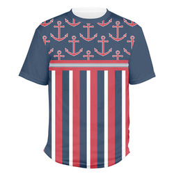 Nautical Anchors & Stripes Men's Crew T-Shirt - Medium (Personalized)