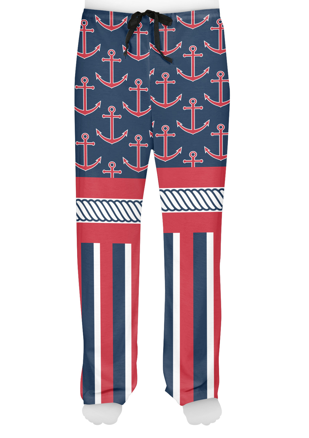 Nautical Anchors & Stripes Mens Pajama Pants - L (Personalized ...