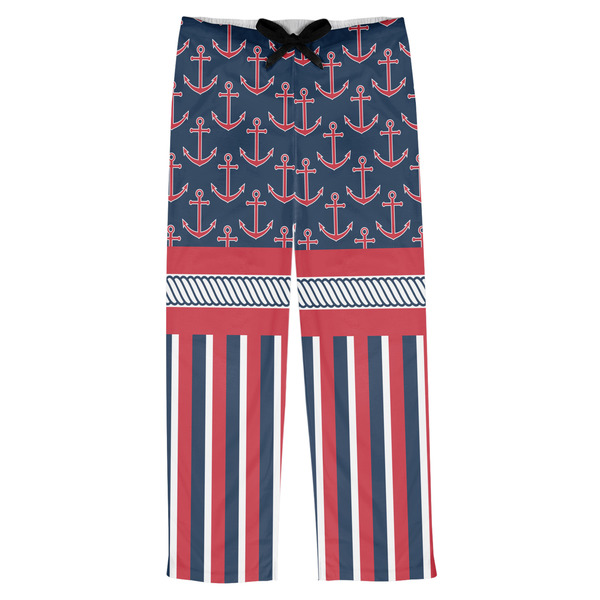 Custom Nautical Anchors & Stripes Mens Pajama Pants - XS