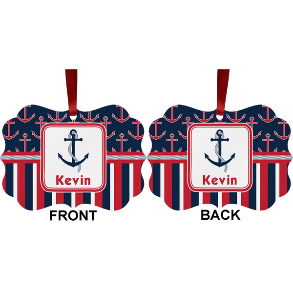 Nautical Anchors & Stripes Metal Benilux Ornament - Front and Back (APPROVAL)