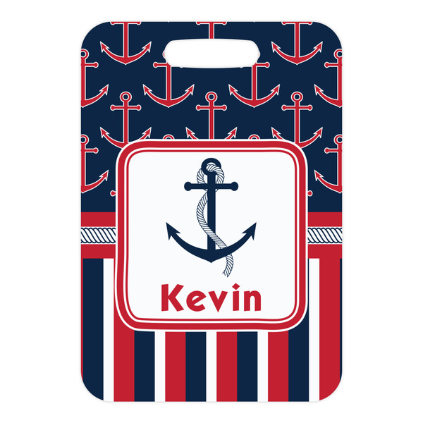 Nautical Anchors & Stripes Metal Luggage Tag - Front Without Strap